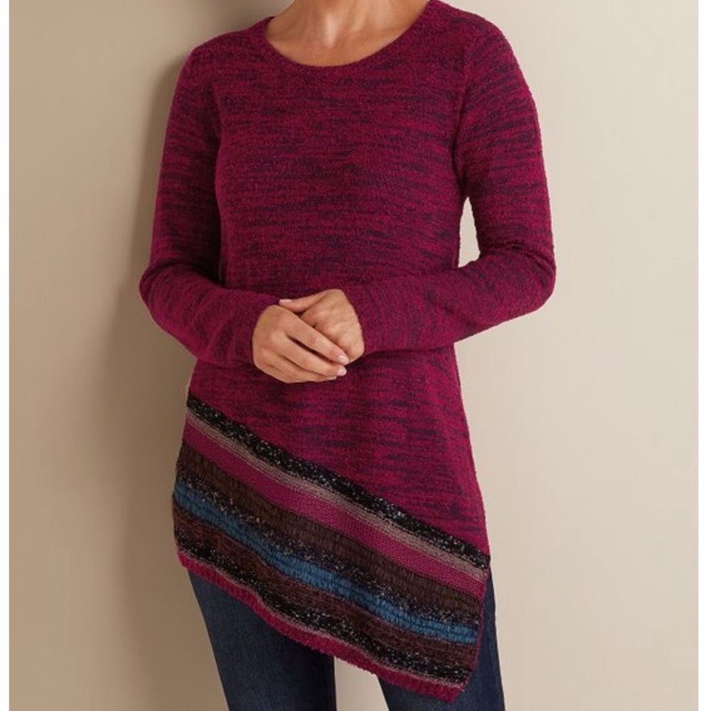 Soft Surroundings Maroon Asymmetrical Hem Sweater – Colorful Details